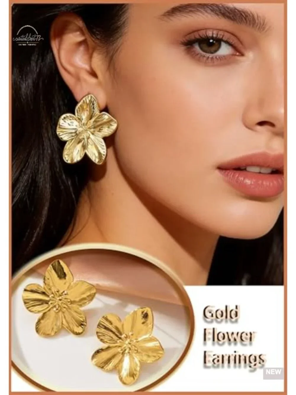4 Pair Gold Plated Chunky Flower Leaf Hoop Dangle Earrings Set for Women